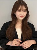 ロングヘア、顔まわりくびれレイヤー、ブラウンカラー