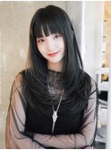顔周りレイヤー美髪ロング韓国ヘア_F0186