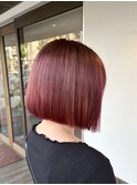 ぱつっとボブ×チェリーレッド