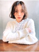 mowen 南堀江　ボブ×ココアベージュ×艶髪×ダブルバング