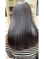 アム 表参道(am) 小顔薄めバンググレージュレイヤーロング前髪パーマ黒髪