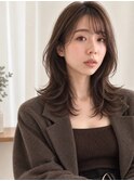 透明感シアーブラウン/ミディアムレイヤー/顔まわりカット