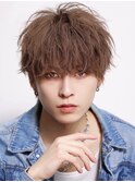 【シャープパーマ】ラウンドマッシュ ミルクティーカラー