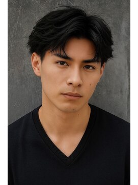 サードバイローラン(THiRD by ROULAND) フェザーパーマ刈り上げセンターパートブルーブラック