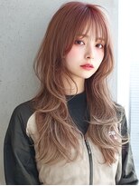 レア 新越谷(LEA) 韓国風ウェーブレイヤー × ピンクブラウン