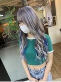 【.eer/ディア】ホワイトシルバー/青メッシュ/エクステ/心斎橋