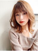 美髪前髪モテ髪ウェーブミディアム艶感くびれヘア#298f0208