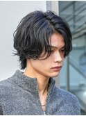 メンズセンターパート七三分けパートニュアンスパーマ刈り上げ