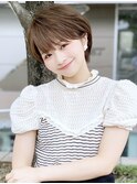 耳かけ/ショートボブ/フォギーベージュ/ウェーブパーマ【江角】