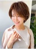 ★30代40代50代ハンサムショートパーマボブルフショコラベージュ