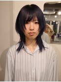 【中性ウルフ/中里千尋】ロングウルフ/レイヤーウルフ/ネイビー