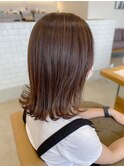 マロンベージュ/切りっぱなしミディアムヘア/ハイライト20代30代
