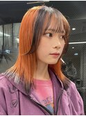 ダブルカラーオレンジベージュカラーケアブリーチレイヤーカット