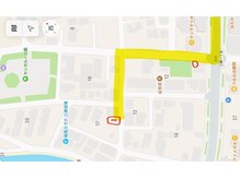 オルル(O’lulu)の雰囲気（三郷駅方面から来た場合●がお店になり駐車場は手前の1番です。）