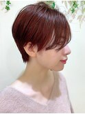 レッドカラー マッシュショート ハンサムショート 30代