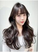 韓国ヘア　レイヤーカット　くびれヘア　グレージュ