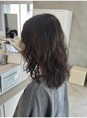 ウェーブパーマミディアムナチュラルブラウン