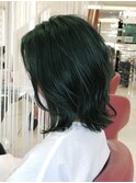 20代30代/グリーンカラー/緑カラー/ブリーチあり/暗髪/赤み消し
