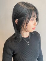 フープヘアー(HOOP.HAIR) 伸ばしかけミディアムボブ　ブルーブラックカラー