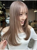 ピンクベージュ ニュアンスカラー ダブルカラー 顔周りカット