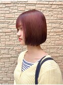 ぱっつんボブレッドカラー