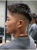 MEN'S/アップバングショート×ハイフェード/短髪/黒髪