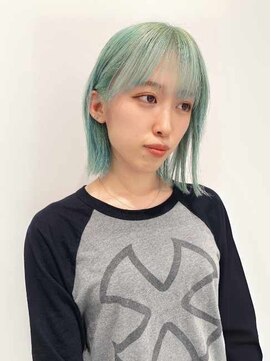 バサ 花小金井店(BASSA) グリーン緑ボブマッドグレージュダブルカラーブリーチきりっぱ
