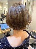 小顔セミウェットウェーブピンクベージュハイライトカラー