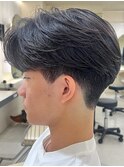 メンズセンターパートウルフセンターパートニュアンスパーマ襟足