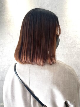 ボンドバイテトテ 三宮元町(BONDbytetote) オレンジベージュ×ワンレンボブ