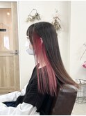 イヤリングカラー×ピンク×フェミニンロング