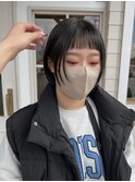 顔まわりウルフボブ/アッシュブラック/ぱっつん前髪