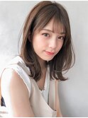 前髪アプリコットオレンジデジタルパーマセミディ小顔カット