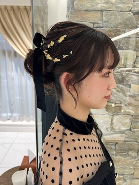 ロングアレンジ結婚式参列お呼ばれヘアセットシニヨン目白美容室