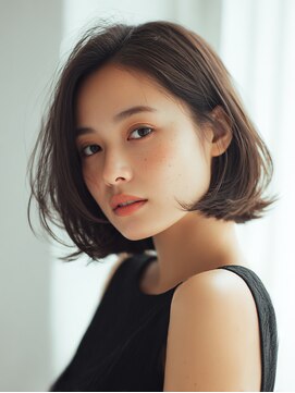 前髪顔まわりカット/外ハネボブ/丸みボブ/ショートボブ