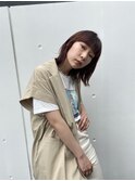 20代30代大人かわいいツヤ感レッドブラウン★オン眉ショート