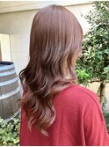 ピンクベージュ/ロングレイヤーカット/韓国風/20代/30代