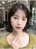 ＋切りっぱなしボブルフ/黒髪ネビージュ/小顔ワンレン/縮毛矯正