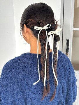 キャパサウス 春日 大野城店(CAPA south) ヘアセット リボンアレンジ ツイン三つ編み 結婚式