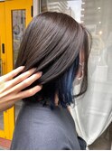 20代30代40代50代黒髪ブルーブラックインナーカラー小顔ボブ