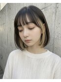 黒髪/グレーベージュ/レイヤーロング/前髪パーマ[新宿駅]