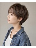 レイヤーショートボブ小顔外ハネスタイルベージュブラウン