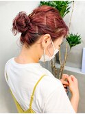 お団子　簡単アレンジ　くるくる　個性的　パーマアレンジ