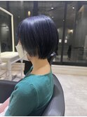 ショート　暗髪　色落ちかわいい　ネイビー