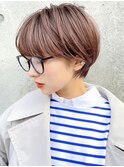 暖色カラー/丸みショート/ピンクベージュ/似合わせカット