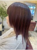 ミディアム、ロングウルフカット×ハイライト白髪ぼかし×ピンク