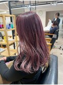 ピンクベージュ×艶髪ワンカールロング
