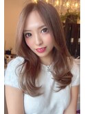 レイヤーくびれヘアハイライトカラーシナモンベージュ