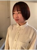 オレンジブラウン×ショートボブ
