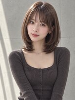 ユーフォリア 渋谷グランデ(Euphoria SHIBUYA GRANDE)&nbsp;ブラウンシースルーバングミディアムレイヤー外ハネ